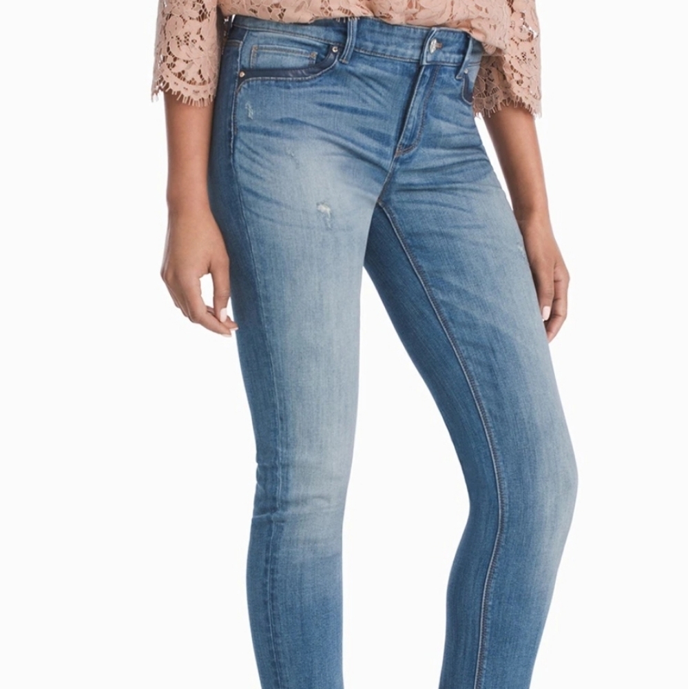 Whbm skinny jeans with faux leather trim